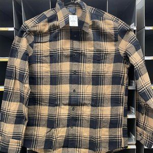 J. Crew Flannel Shirt - Size Large - Camel Black coloring
